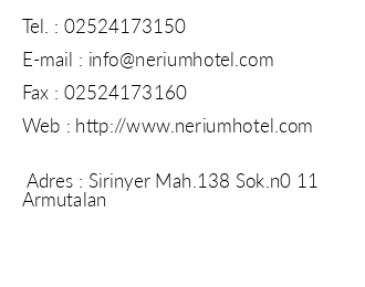 Nerium Hotel iletiim bilgileri